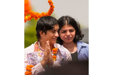 Wrestler Vinesh Phogat with Sakshi Malik